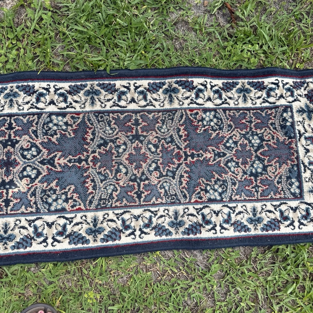 Vintage Turkish Runner Rug L 6'8.5" x W 1'10.5" Navy Blue, Multi-color Design - Picture 7 of 16